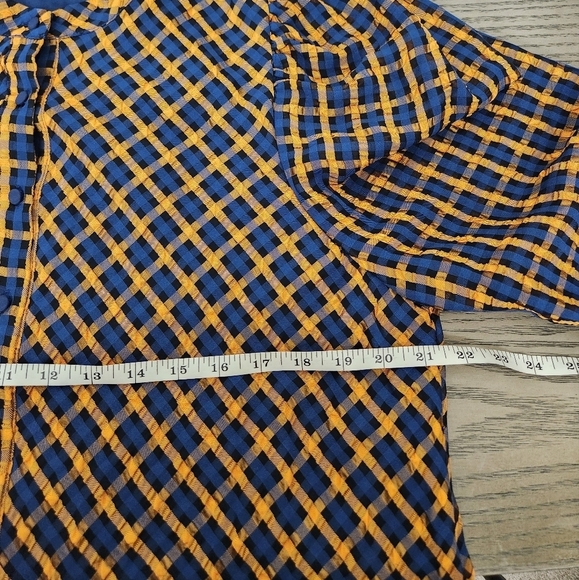 Eva Franco Anthropologie Plaid Button Down Blouse Womens 14 Orange Blue - Picture 10 of 13